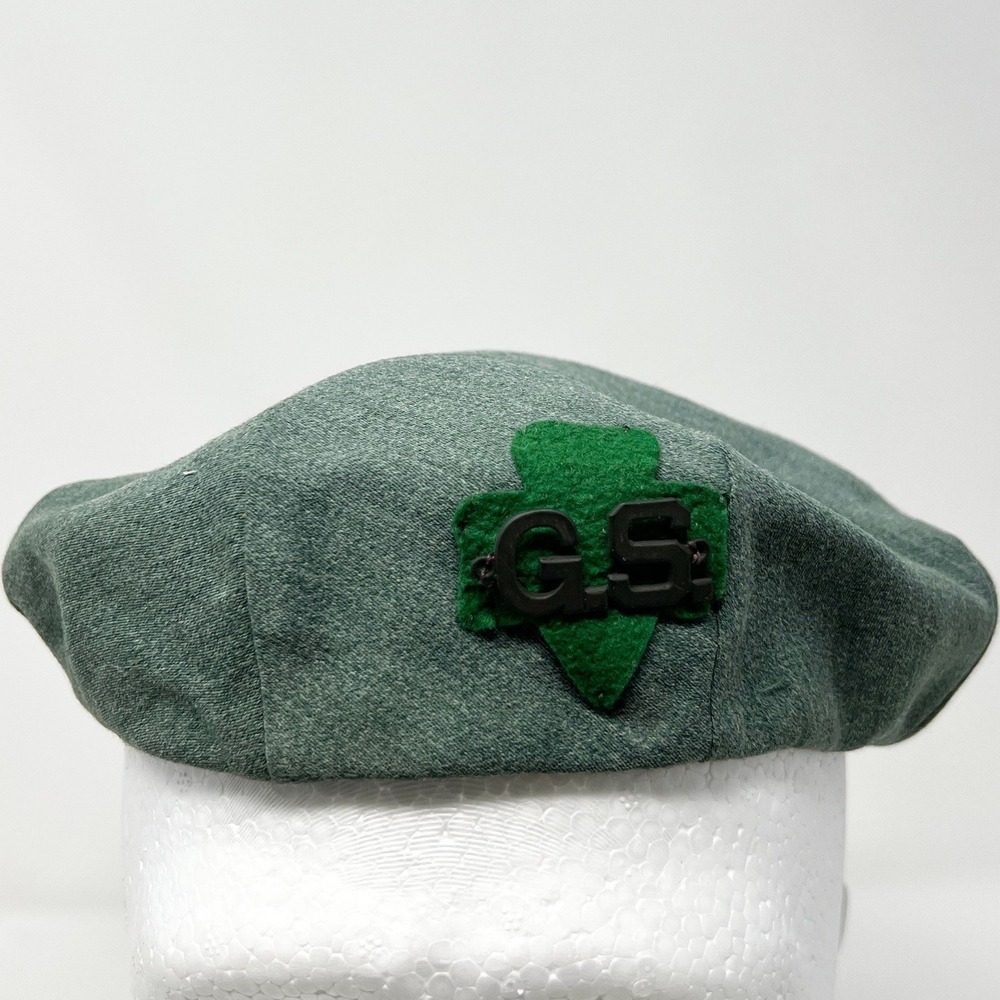Girl Scouts Vintage Green Beret Hat  Size Medium Trefoil Logo GS Monogram